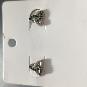 SILVER Tone Green Rhinestone Celtic Trinity Knot Stud Statement Earrings